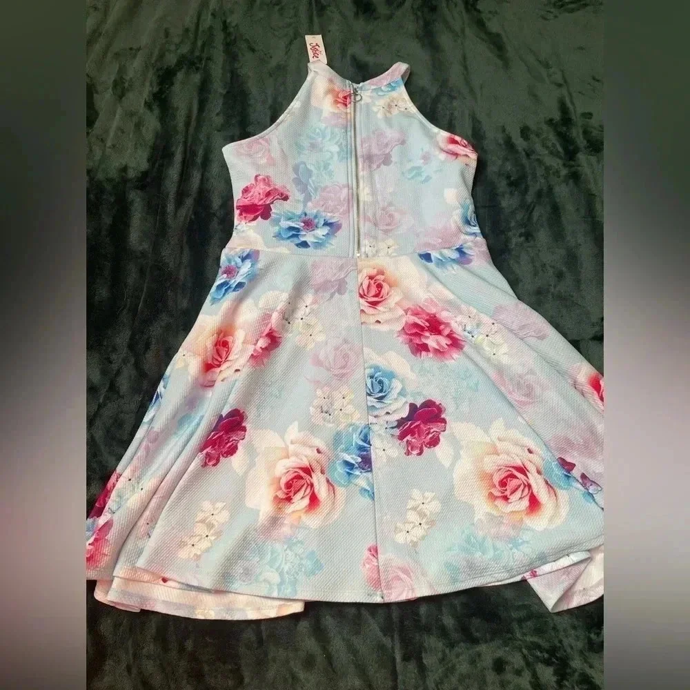 🆕 Justice Girls Blue‎ & Pink Floral Swing Dress Easter NWT Size 18 0267